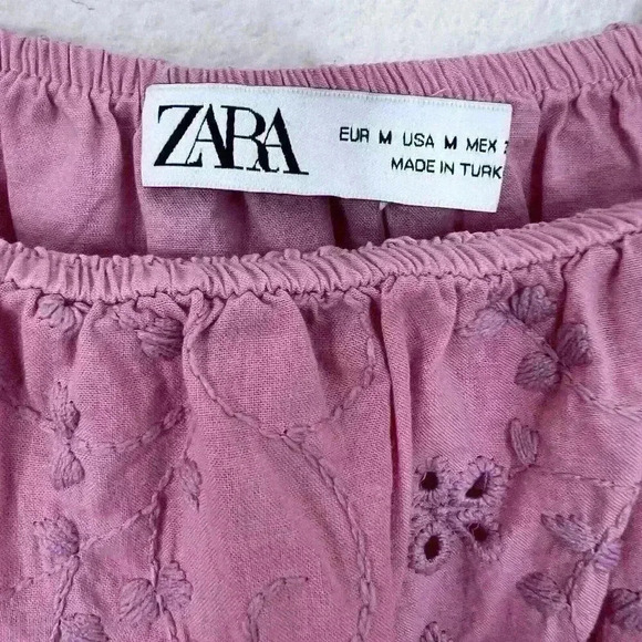 Zara Broderie Anglaise Ruffle Mini Dress Womens M Medium Pink Embroidered - Picture 8 of 8